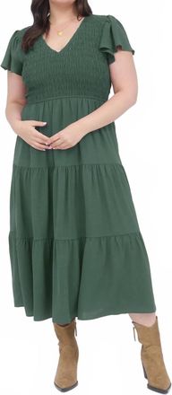 Blu Pepper Flutter Sleeve Midi Dress - Plus In Green