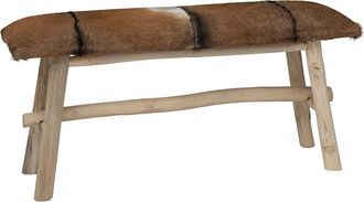 vidaXL Banco De Madera De Teca Con Piel De Cabra Vidaxl