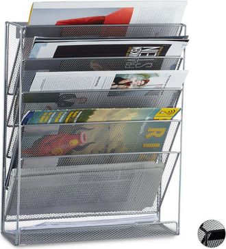 Relaxdays Relaxdays - Wall Mount Magazine Rack, A4 Newspaper Stand, Metal Catalogue Holder Basket, HxWxD: 40 x 32 x 10 cm, Silver