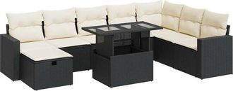 vidaXL Set De Sof&aacute;s De Jard&iacute;n Con Cojines 9 Pzas Rat&aacute;n Sint&eacute;tico Negro Vidaxl