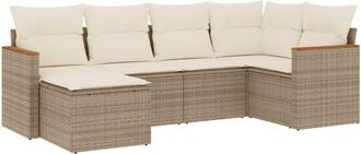 vidaXL Juego De Sof&aacute;s Jard&iacute;n Con Cojines 6 Pzas Rat&aacute;n Sint&eacute;tico Beige Vidaxl