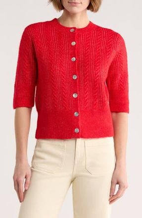 Sanctuary Short Sleeve Cable Stitch Cardigan in Red at Nordstrom Rack, Size X-Small