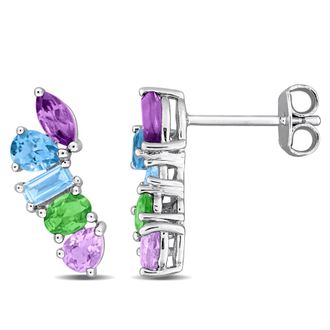 Mimi & Max Multi-Gem Five Stone Drop Earrings Sterling Silver