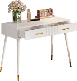 STILVORA Tocador Escritorio Con 2 Cajones, Patas De Metal, Para Dormitorio O Despacho, En Mdf, 100 X 40 X 76 Cm, Blanco