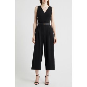 Anne Klein Side Button Cool Crepe Culotte Jumpsuit in Anne Black at Nordstrom, Size 10
