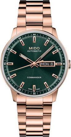 Mido Commander Datoday Automatic Rose Gold Tone Bracelet Watch, 40mm in Green at Nordstrom