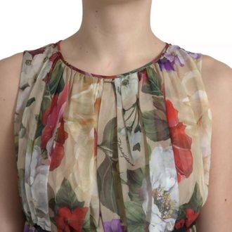 Dolce & Gabbana Womens Beige Floral Sleeveless A-Line Mini Dress Silk