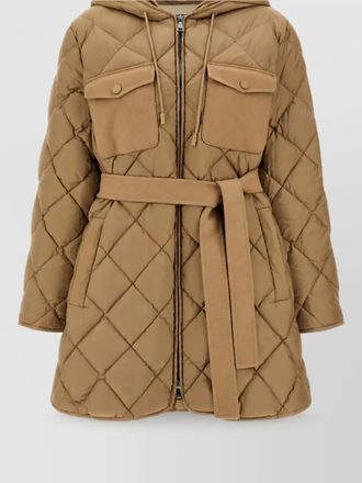 Max Mara down quilted belted hooded parka coat