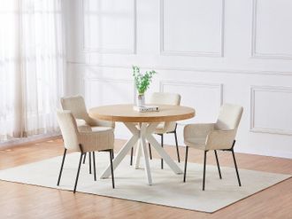 Vente-Unique Tavolo da pranzo allungabile da 4 a 8 coperti in MDF e Acciaio Naturale chiaro e bianco - KOMONI