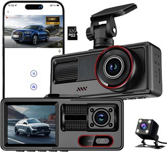OEM 3 C&aacute;maras Delanteras Y Traseras, C&aacute;mara De Salpicadero Wifi Con Tarjeta Sd De 32 Gb, C&aacute;mara Gran Angular De 140&deg;, Visi&oacute;n Nocturna, Wdr, Sensor G, Modo