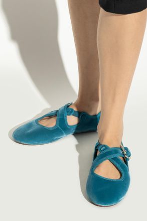Alaia Velvet Ballet Flats, Womens, Blue