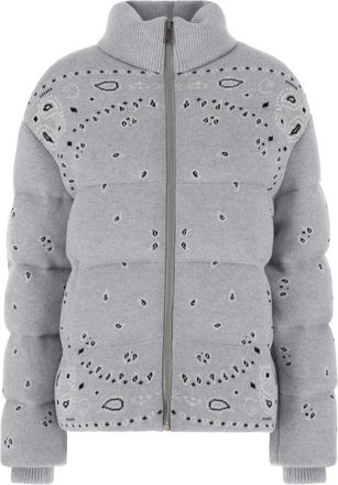 Alanui Bandana Jacquard Puffer Jacket - Dames - Gewatteerde jassen - Grijs - L - Wol - Jassen