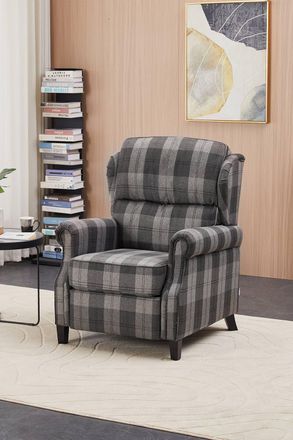 Living and Home Vintage Linen Upholstered Recliner Chair with Adjustable Backrest in Grey