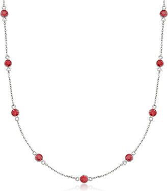 Ross-Simons Ruby Station Necklace in Sterling Silver