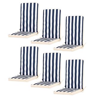 Icon Brand 6-Pack Outdoor Garden Seat Pads, Striped, Double-Sided in Navy