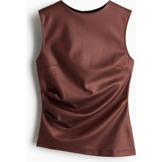 H&M Coated Jersey Top in Dark Brown at Nordstrom, Size X-Small