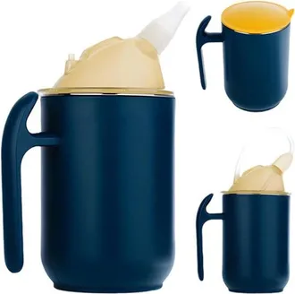 OEM Vaso Con Boquilla Para Personas Mayores - Vaso Antiderrame - Control De La Ingesta - Tecnolog&iacute;a Antifugas - 400 Ml - Azul