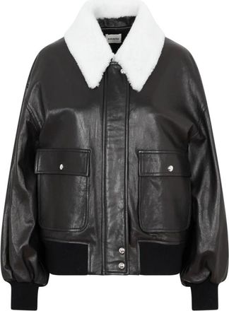 Khaite Leather Jackets, female, Black, XS, Black Teddy Collar Leather Jacket