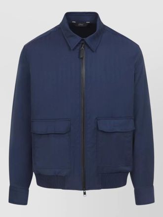 Brioni wool jacket flap pockets ribbed hem