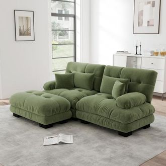 OEM Divano Angolare Cloud Per Soggiorno, Divano Matrimoniale In Ciniglia Con 2 Cuscini Lombari E 2 Cuscini Decorativi, Divano Imbottito Con Ampi Braccioli