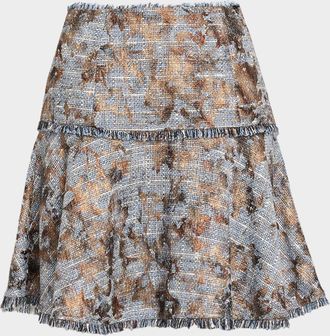 Cinq &agrave; Sept Foil-Print Tweed Mini Skirt