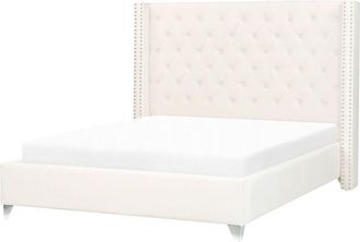 Beliani Cama Con Somier De Terciopelo Abotonado Glamuroso Blanco Crema 140 X 200 Cm Lubbon