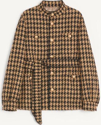 Valentino Giacca Sahariana Con Cintura Valentino In Lana Con Motivo Pied De Poule Uomo NERO 44