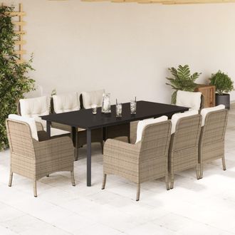vidaXL Set Comedor De Jard&iacute;n 9 Pzas Con Cojines Rat&aacute;n Sint&eacute;tico Beige Vidaxl
