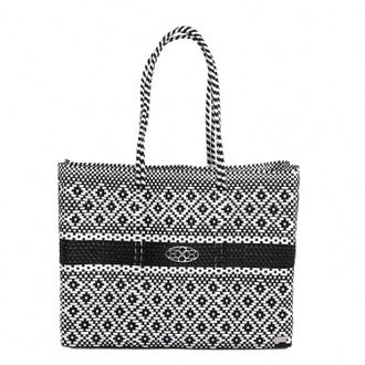 Lola's Bag Womens Travel Handmade Aztec Stripe Tote Bag With Clutch In Black/white