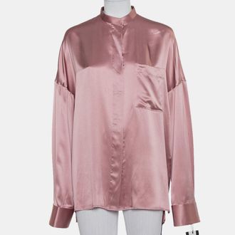 Haider Ackermann Pink Silk Satin Stand Collar Drop Shoulder Detail Dali Shirt