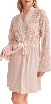Fleur't Purely Yours Lace Trim Robe in Champagne at Nordstrom, Size X-Small