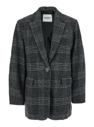 Isabel Marant Grey Checks Notched Lapel Blazer