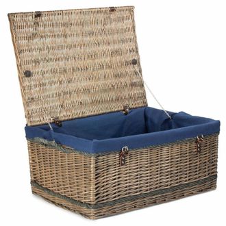 Red Hamper 72cm Antique Wash Rope Handled Trunk Picnic Basket in Blue