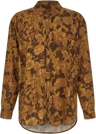 Magliano Lichtgewicht Viscose Gedroogde Bloem Shirt - Heren - Casual Overhemden - Bruin - M - Overhemden