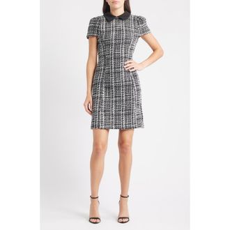 Julia Jordan Cap Sleeve Boucl&eacute; Tweed Sheath Dress in Black/White at Nordstrom Rack, Size 14
