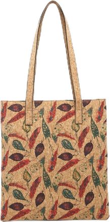 Generic Womens Cork Tote Bag, Ladies Shoulder Handbag with Multiple Compartments, Printed Pattern Design, 35x30x5 cm (Red Feather)