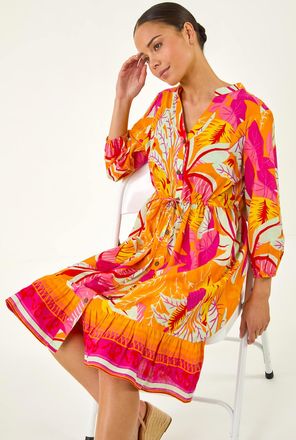 Roman Tropical Print Buttoned Dress
