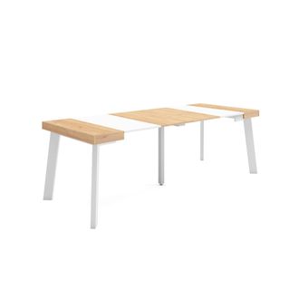 Skraut Home Mesa Consola Extensible, Mesa Comedor Plegable, 220, Para 10 Comensales, Patas De Madera, Estilo Moderno, Roble Y Blanco - Skraut Home