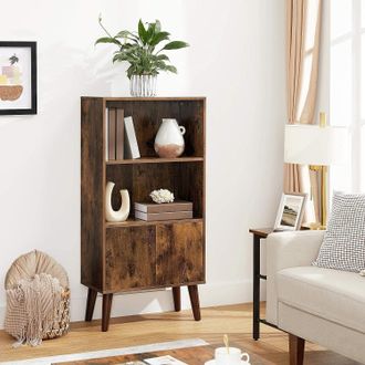 Vasagle Rustic 3 Tier Bookcase with Doors for Living Room or Office in Brown