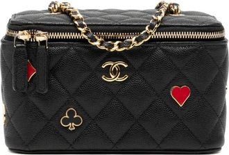 Chanel Trousse Coco Casino piccola in pelle Caviar trapuntata con catena 2021-2025 - Nero