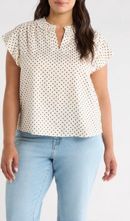 Wit & Wisdom Flutter Sleeve Top in Ecru/Brown at Nordstrom, Size 1 X