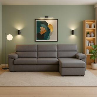 Dmora Sof&aacute; Fijo Con Chaiselongue Ceto, Desenfundable, Reversible, Hecho En Italia, Hidr&oacute;fugo, Multiposici&oacute;n, 285x160 Cm, Gris