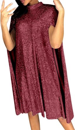 Generic Womens Solid Colour Sequin Cocktail Dress Elegant Evening Party Dress Plus Size Bodycon Sexy Formal Ladies Clubwear GIamorous Night Out UK Fashion (M)