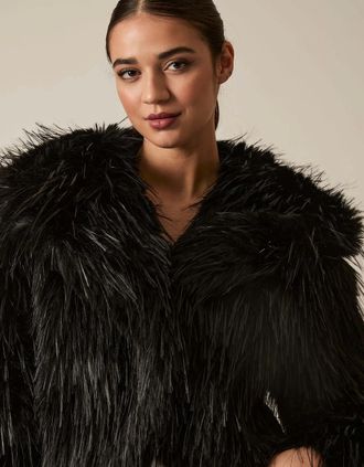 James Lakeland Womens Black Shaggy Faux Fur Jacket - Size: 16