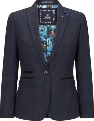 TruClothing Dames getailleerde tweed marineblauwe geruite blazer wollen jas