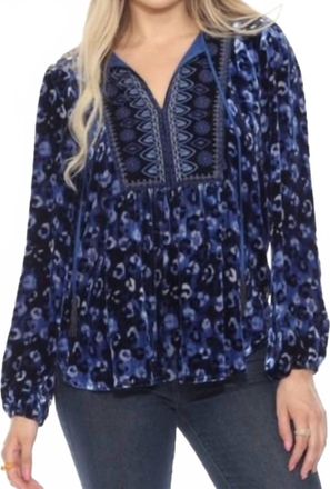 Johnny Was Curved Hem Blouse In Blue