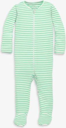 primary Baby Organic Zip Footie In Stripe in Clover Ivory Mini Stripe at Nordstrom, Size Newborn