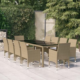 vidaXL Juego De Comedor De Jard&iacute;n De 11 Piezas Rat&aacute;n Sint&eacute;tico Beige Vidaxl