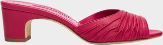 Manolo Blahnik Ruched Leather Slide Sandals