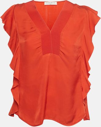 Sandro Orange Silk Ruffled Top